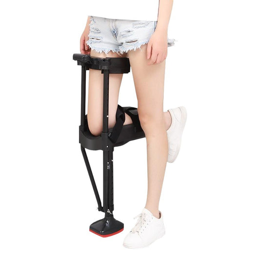 Adjustable hands-free leg support walker worn on one leg in black