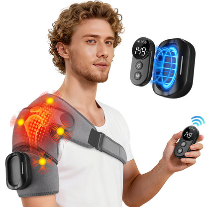 Gray heated shoulder support wrap with detachable controller