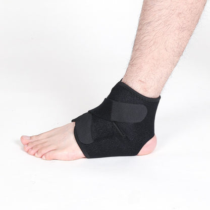 Side view of black ankle support brace with compression wrap design