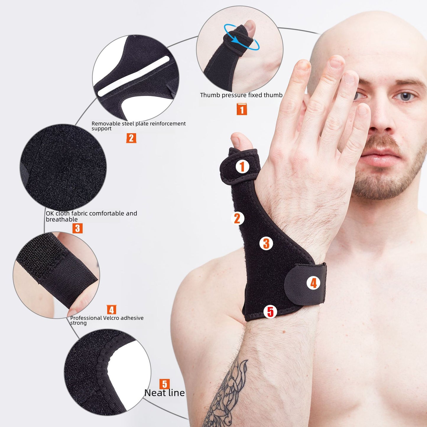 Thumb wrist brace worn on hand during everyday use