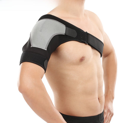 Front angled view of the shoulder support brace with adjustable strap closure