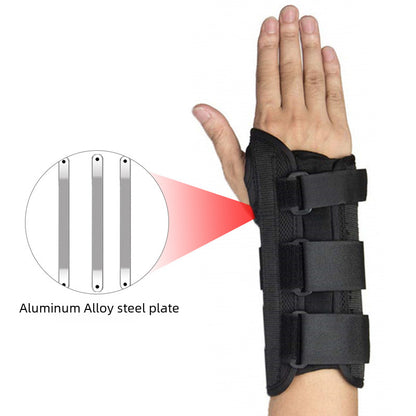 Beige thumb wrist brace with forearm support worn on hand