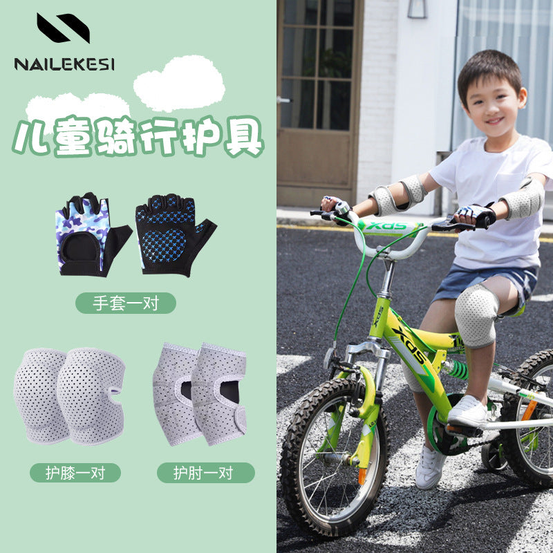 Kids protective pad set shown in multi-sport use scene