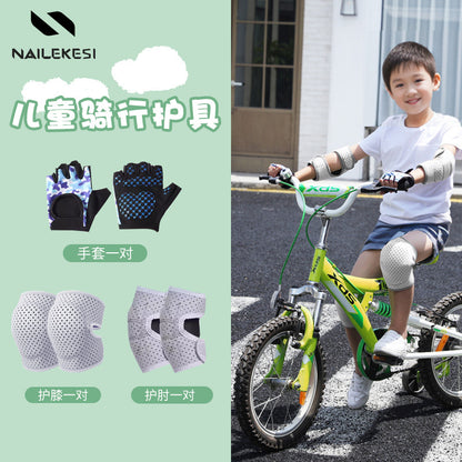 Kids protective pad set shown in multi-sport use scene