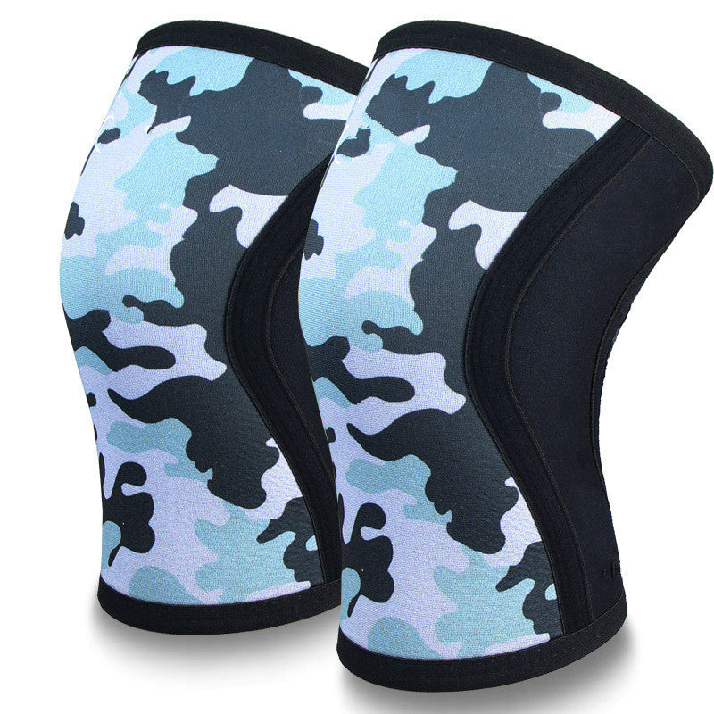 Knee support sleeves worn during training movement on a white background