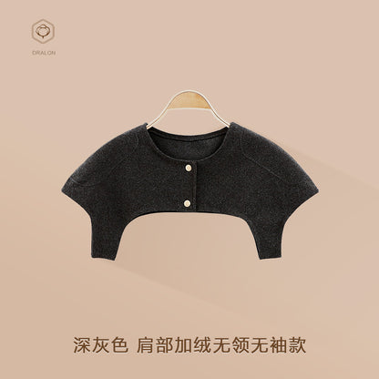 Shoulder support warmer with soft thermal fabric and stand collar