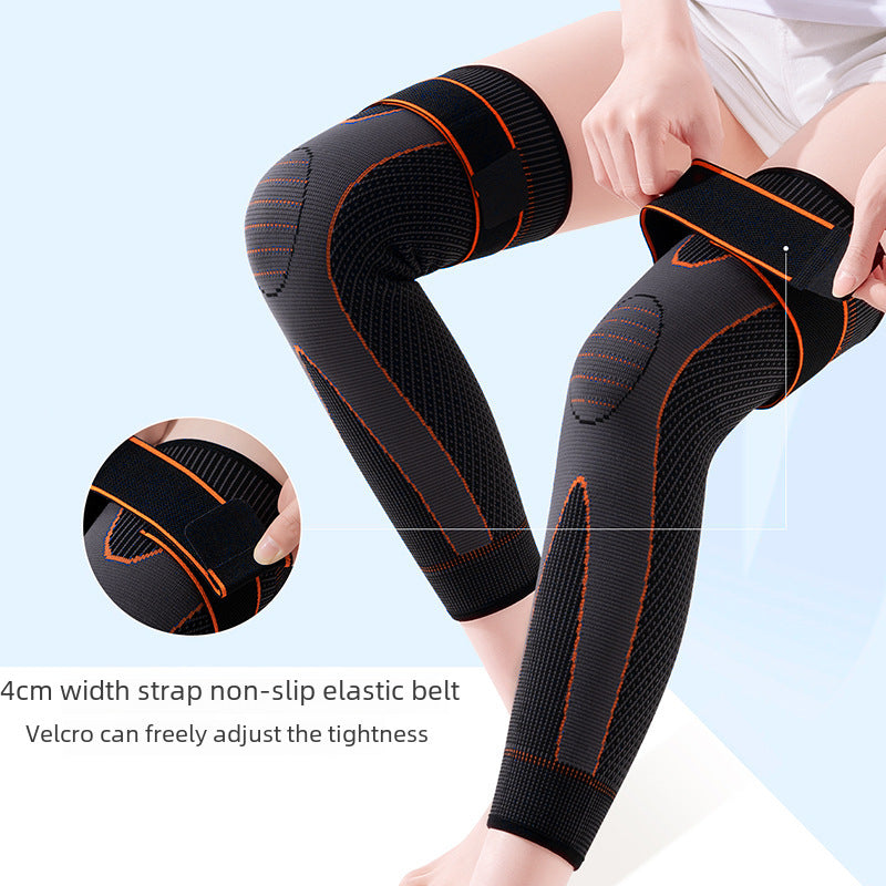 Knee support sleeve size chart with length and leg circumference guidance