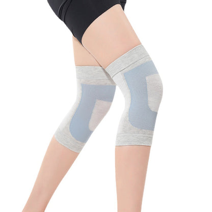 Close view of breathable knit knee support sleeve showing shape and stretch