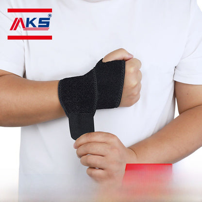 Black and blue thumb wrist brace with adjustable wrap closure