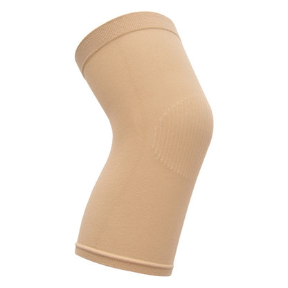 Nude knee support sleeve worn on leg showing fitted shape