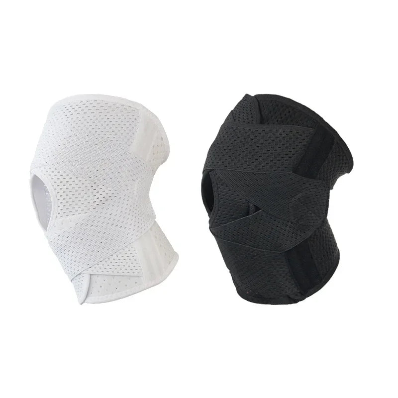Black right knee support sleeve worn on leg