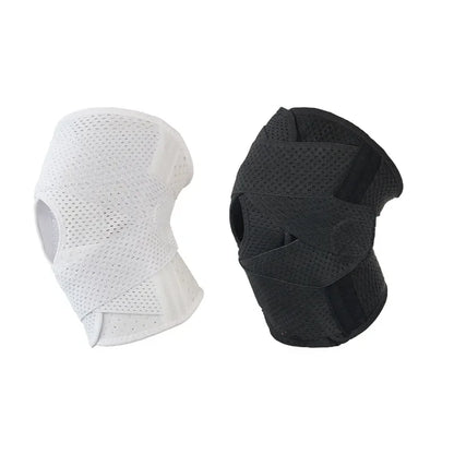 Black right knee support sleeve worn on leg