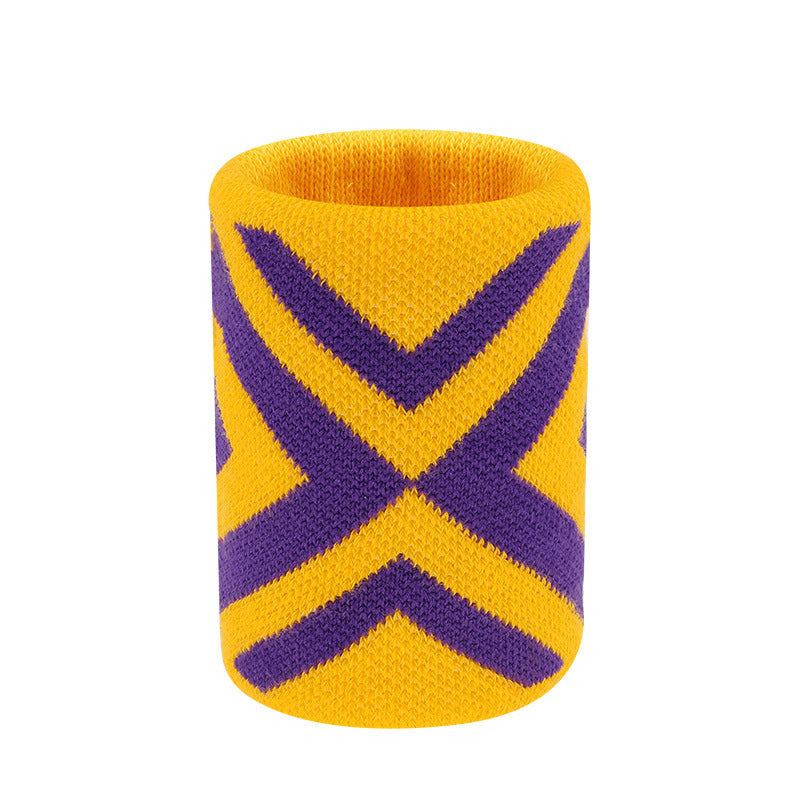 Breathable knit wrist support sleeve in blue and purple striped pattern