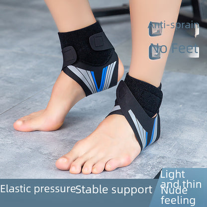 Pair of adjustable ankle braces worn on both feet