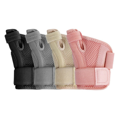 Thumb wrist brace support shown in assorted color options