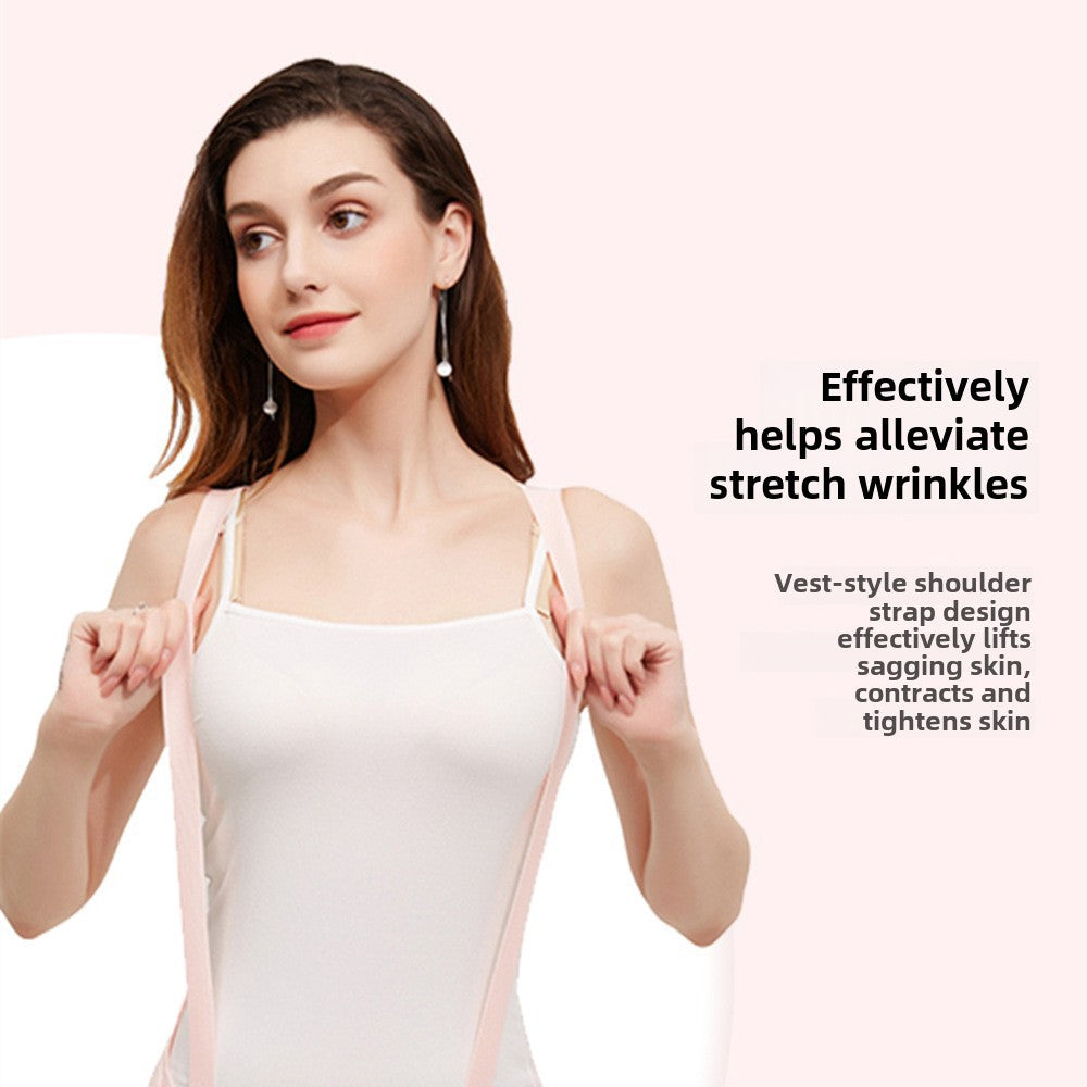 Model wearing maternity belly support belt in pink