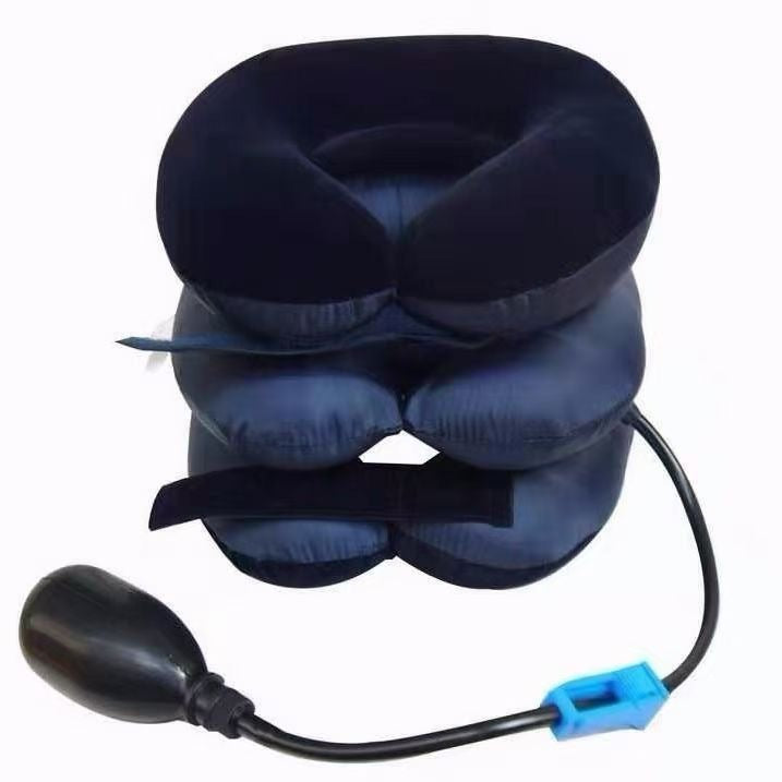 Inflatable neck support brace with soft padded cover and pump