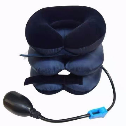 Inflatable neck support brace with soft padded cover and pump