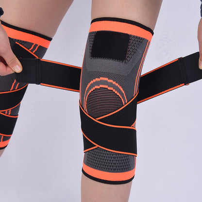 Close view of knee brace strap application and adjustable wrap support