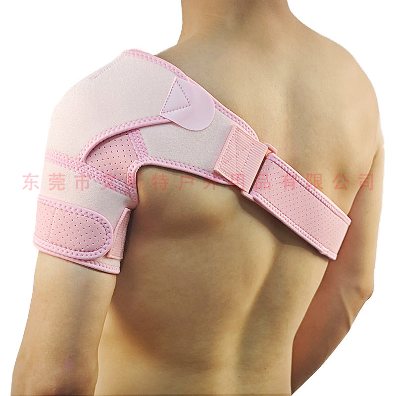 Close-up detail of adjustable shoulder brace showing fastening areas and perforated material