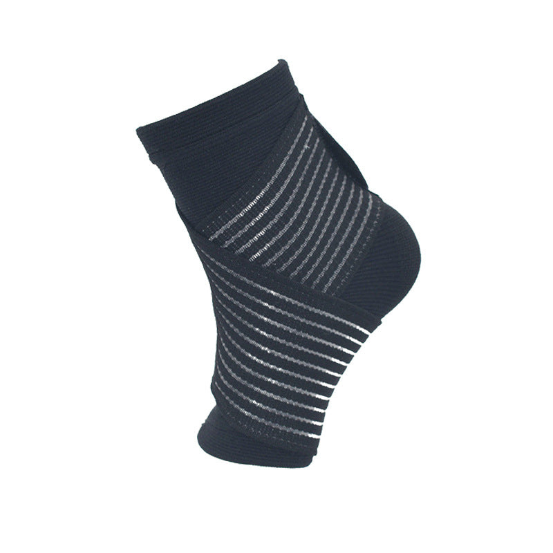 Yellow ankle brace stretched slightly to show flexible compression fit