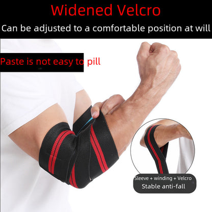Elbow support wrap highlighting wide hook and loop closure