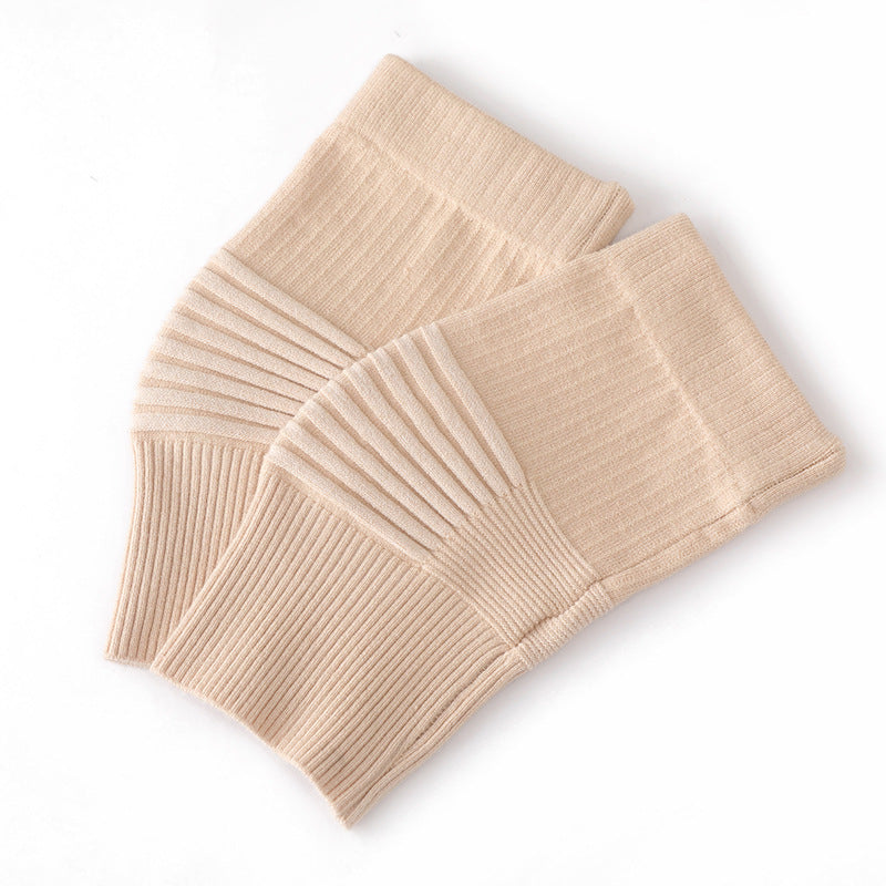 Skin color cotton knit knee support sleeve pair in short style on white background