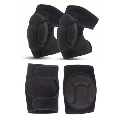 Padded elbow brace in black shown from multiple angles on a white background