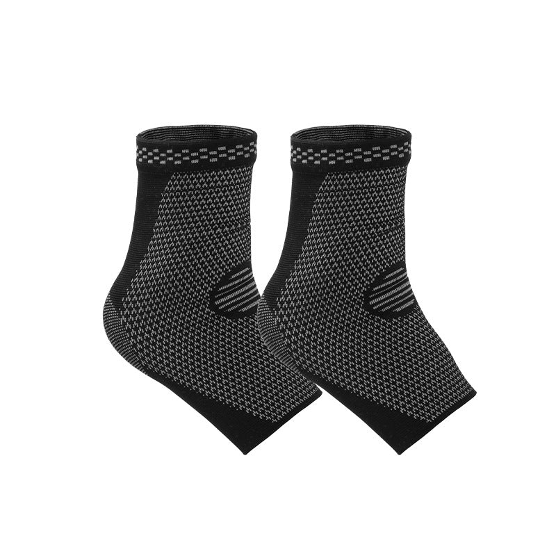 Ankle support brace worn with shoe to show fit and low-profile design