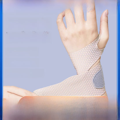 Skin tone thumb wrist brace showing open-thumb wrap support structure