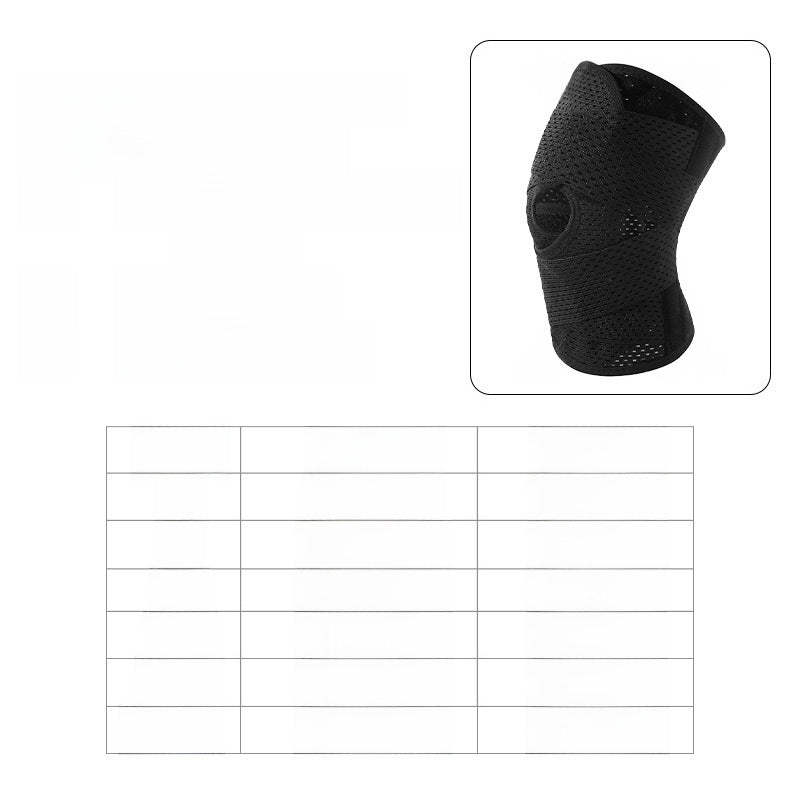 Black adjustable patella knee support strap with open-patella design on white background