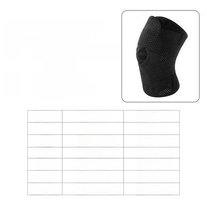 Black adjustable patella knee support strap with open-patella design on white background