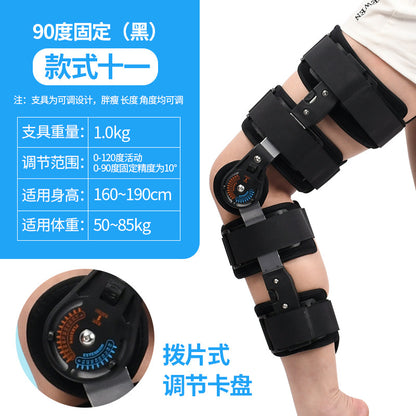 Close-up of hinged knee support brace with adjustable straps and structured side supports