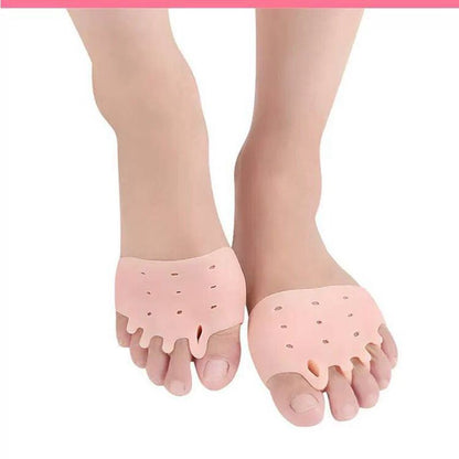 Soft silicone toe separator sleeve worn on the front foot