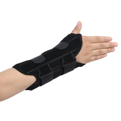 Front view of child wearing a pediatric wrist support brace