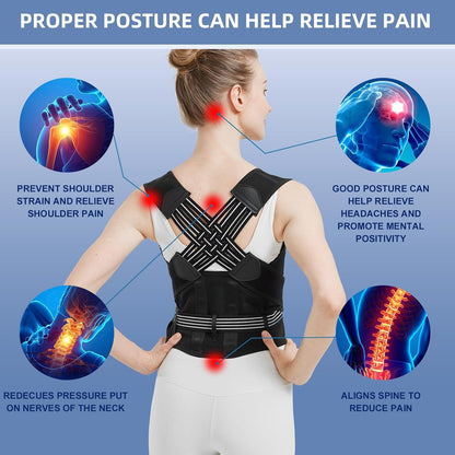 Back Brace Posture Corrector for Women and Men, Upgraded Full Back Brace Support, Adjustable Shoulder Back Support, Upper and Lower Back Pain Relief - Scoliosis, Hunchback, Hump, Thoracic, Spine Corrector
