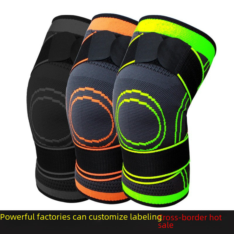 Green knee support sleeve worn on leg