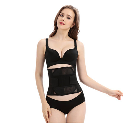 Nude postpartum belly support belt back view with breathable mesh panels