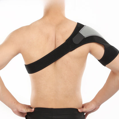 Front view of the single-shoulder support brace with chest strap design