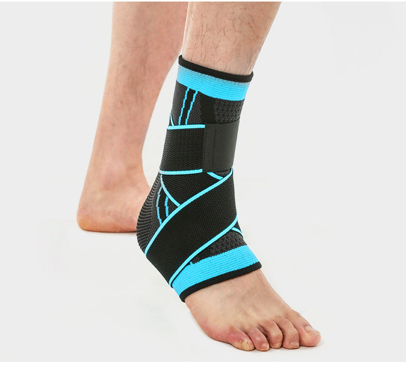 Green ankle brace worn on foot showing side and angled views of the support fit
