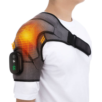 Gray heated shoulder support brace with controller