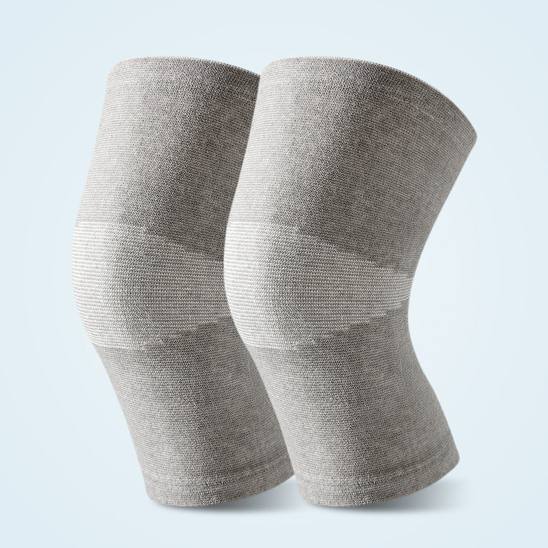 Pair of gray knit knee support sleeves showing shape and texture