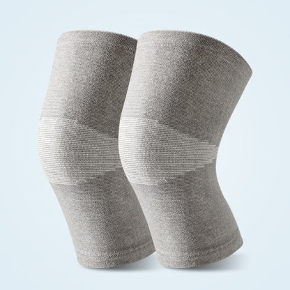 Pair of gray knit knee support sleeves showing shape and texture