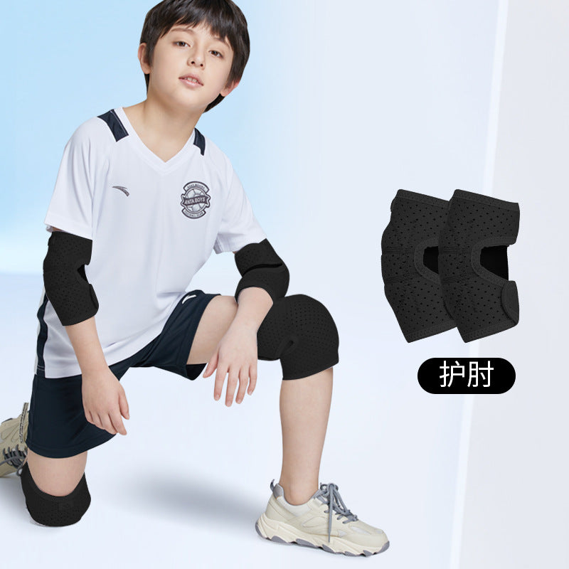 Youth wearing elbow pads and knee pads during active sports use