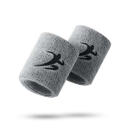 Pair of grey breathable elastic wrist support sleeves on white background