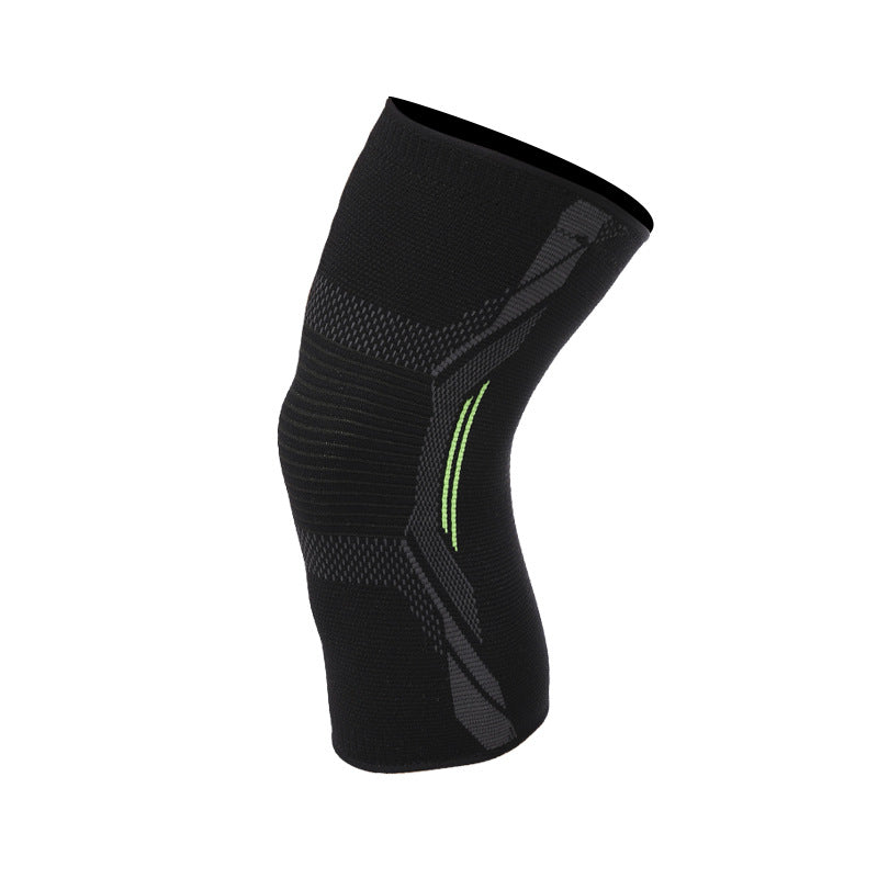 Knitted knee support sleeve available in black red, black gray, black blue, and black green