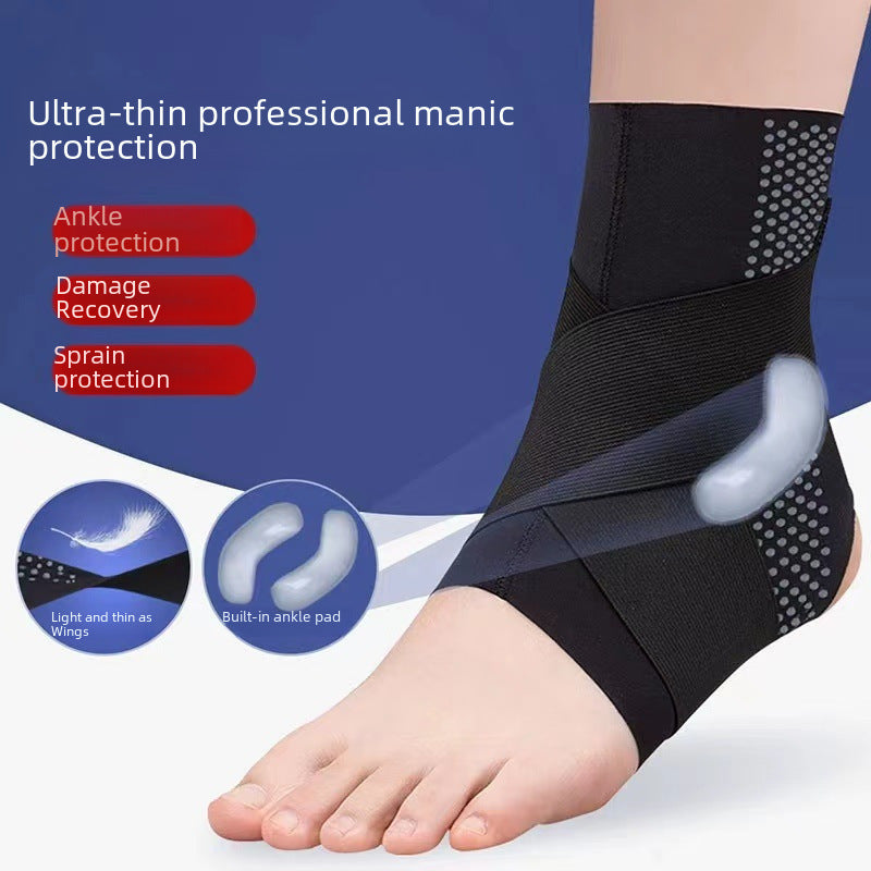 Ankle support brace application view with wrap strap detail