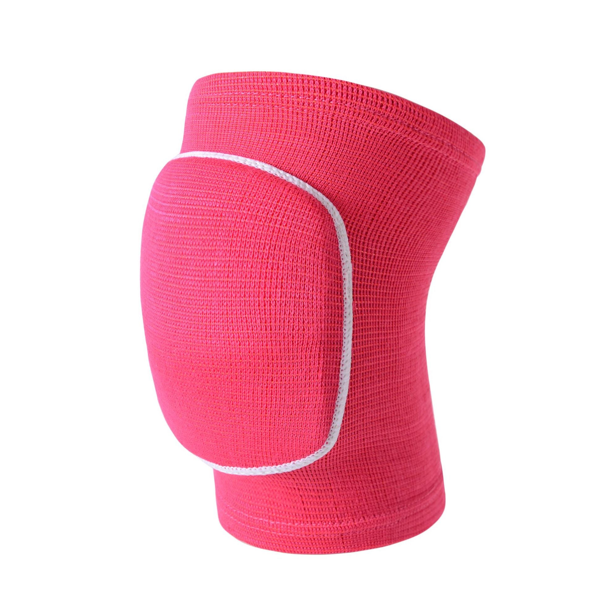 Blue padded knee support sleeve with sponge knee padding on white background