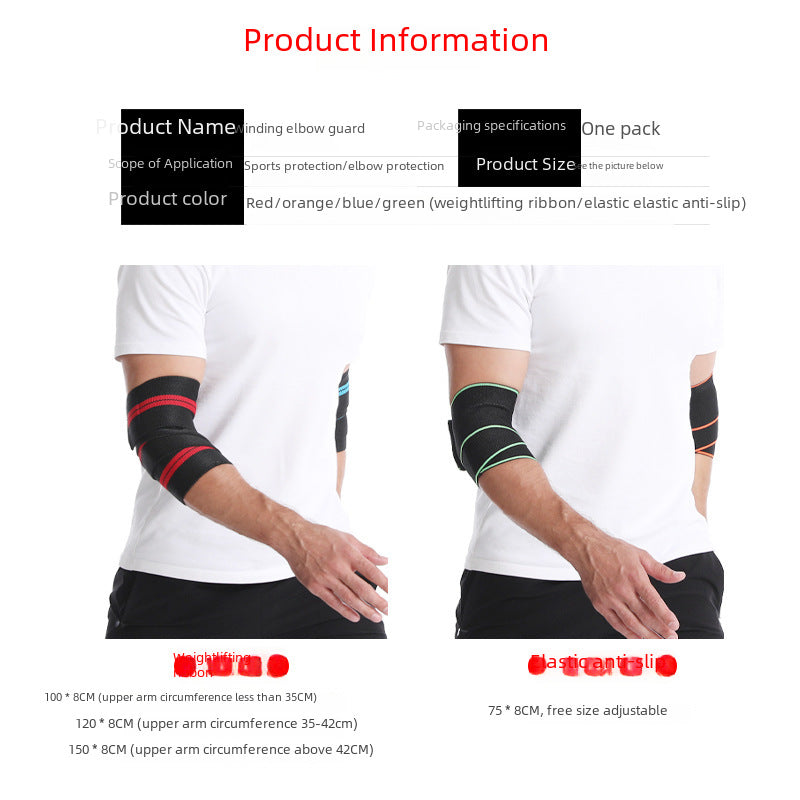Compression elbow support wrap shown with multiple wear and feature views