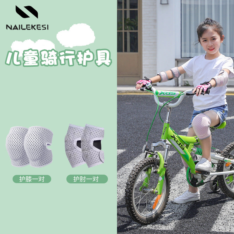 Grey purple kids elbow pads worn for fit and comfort example